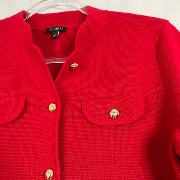 Talbots | Red Sweater Gold Button Front Cotton Rayon Blend Womens Large Petite - Picture 3 of 5